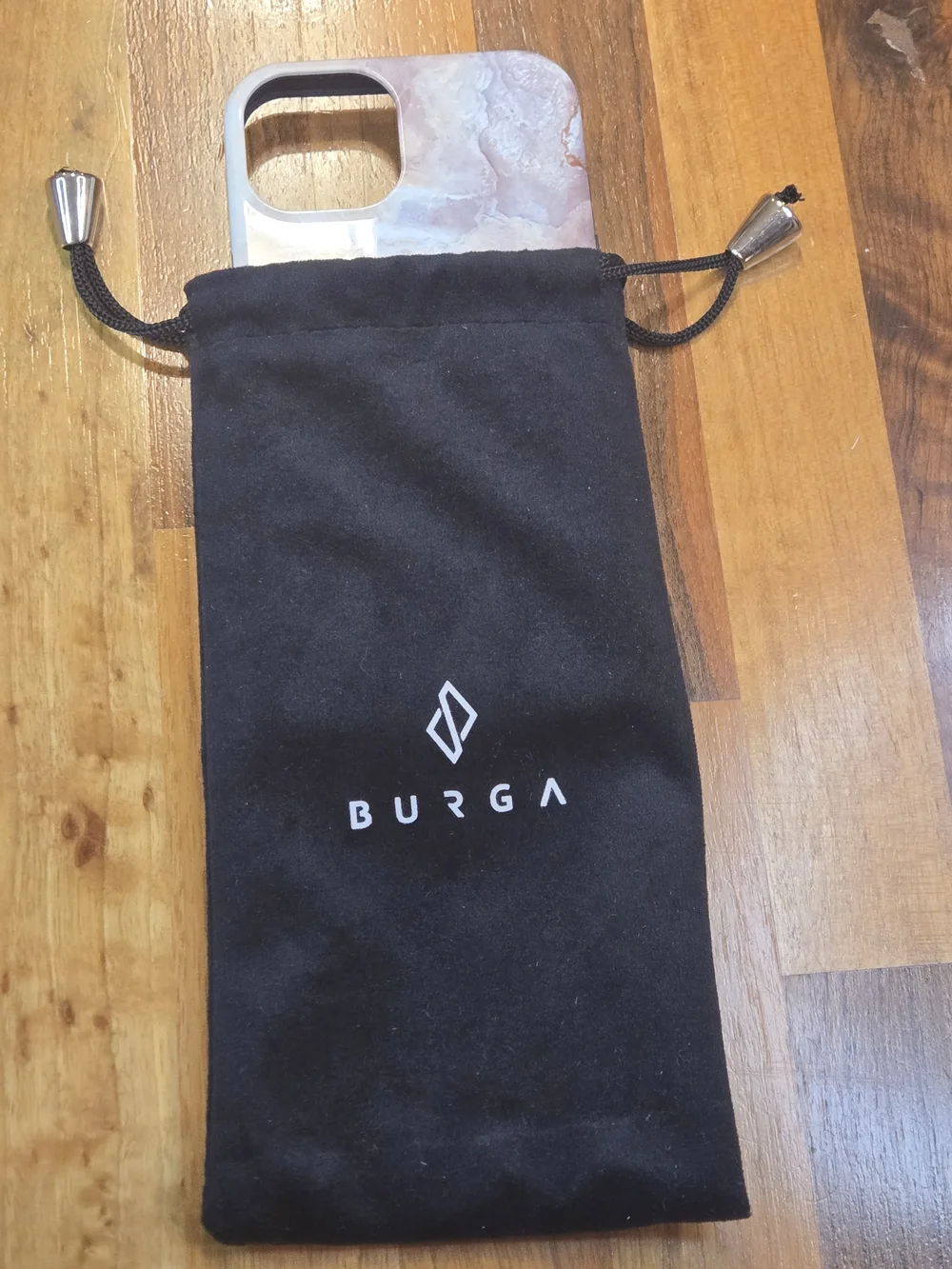 ​Burga iPhone 13 Tough Case - Almond Latte Marble & Gold Logo - with Pouch